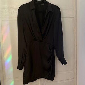 Zara Satin Black Long Sleeve Dress
